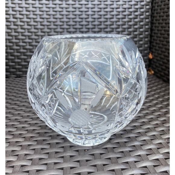 Rovellie Swiss Crystal Company Lead Crystal Bowl With Golf Motif 6" Tall - Picture 7 of 8
